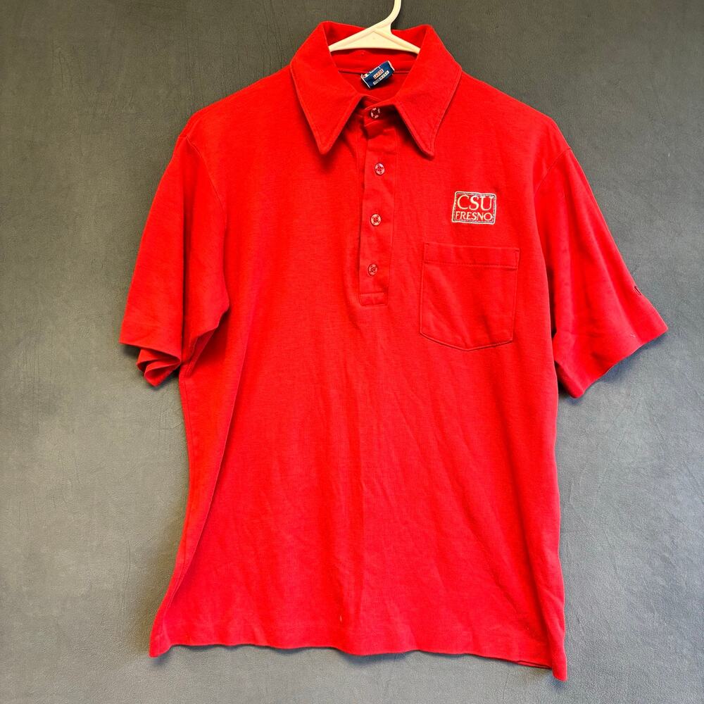 Vintage Champion CSU Fresno Polo Shirt Men’s L Made USA 80s 90s Red